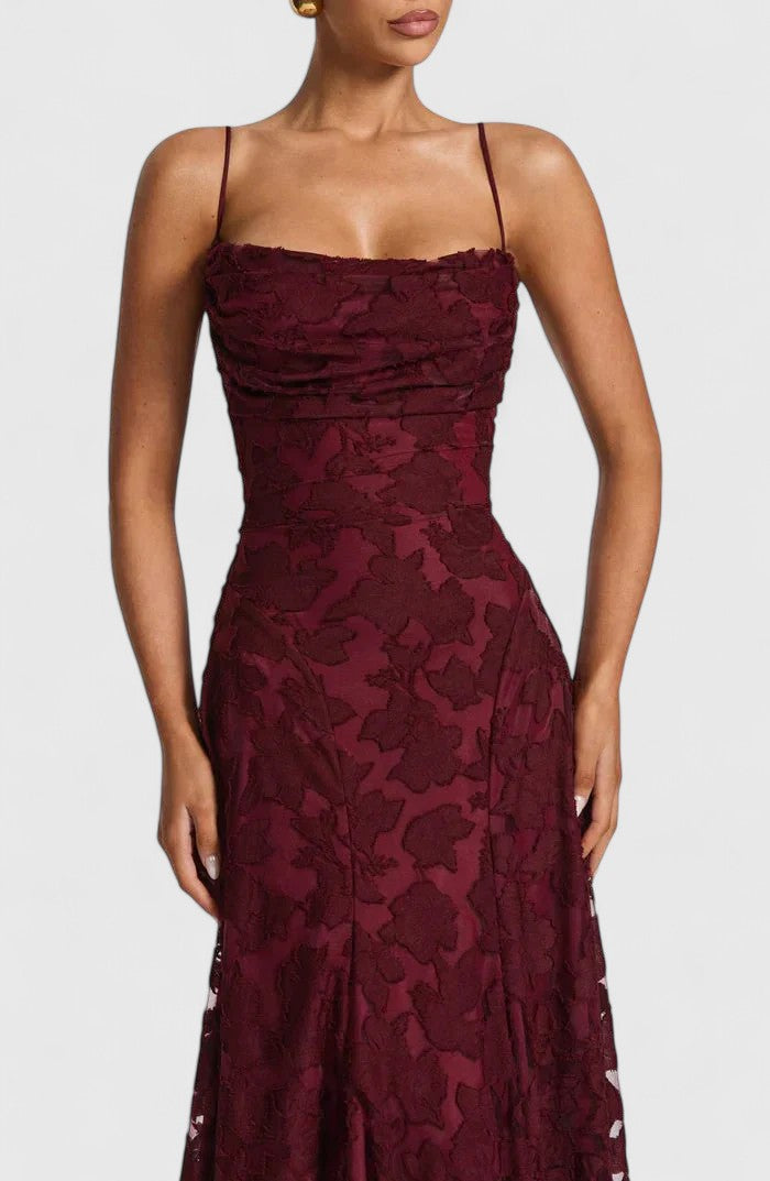 Women's Elegant Cowl Neck Maxi Dress - Wedding Guest