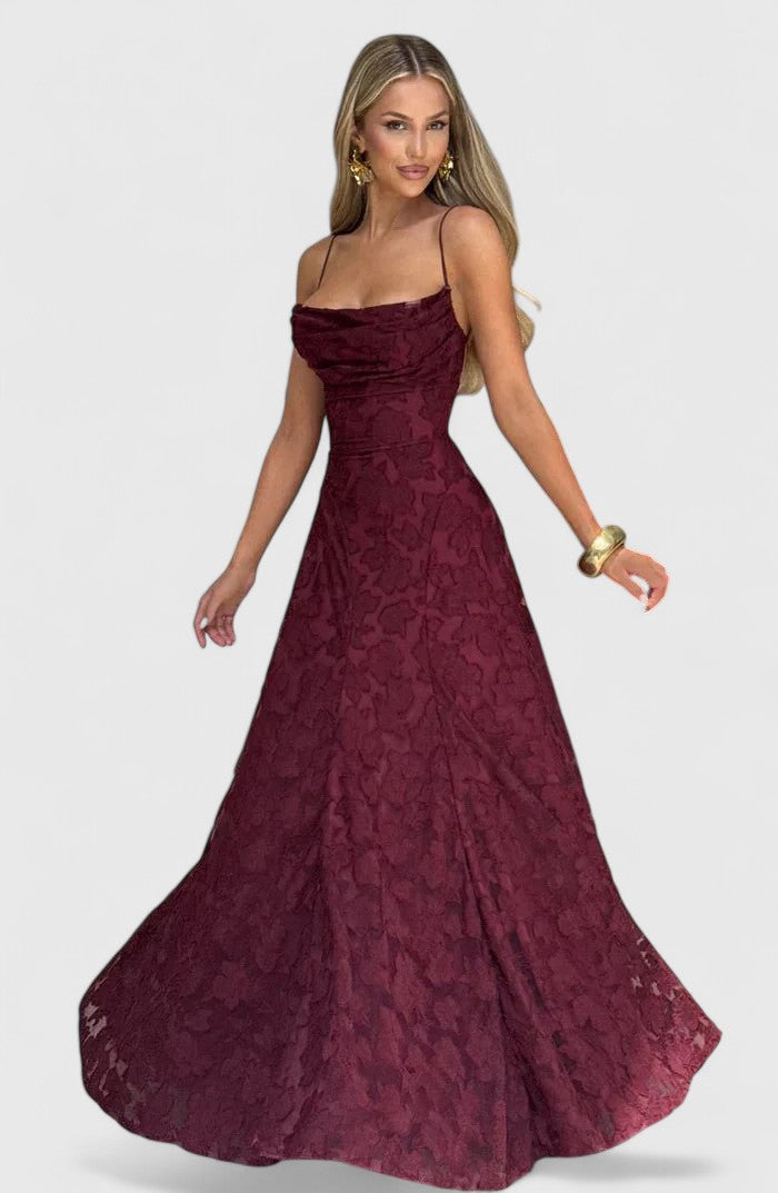 Women's Elegant Cowl Neck Maxi Dress - Wedding Guest