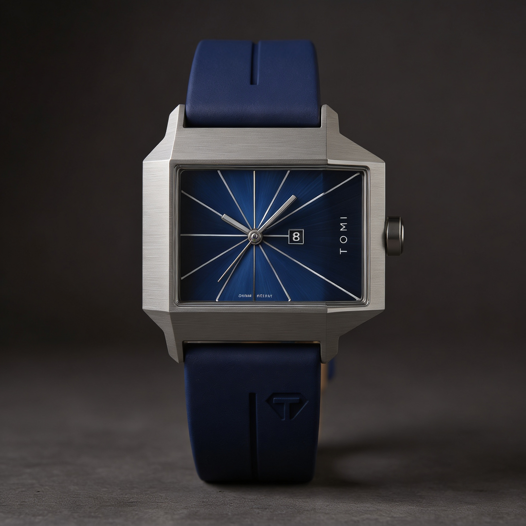 Men's Quartz Watch 39mm – Geometric Sunburst Dial, Silicone Strap