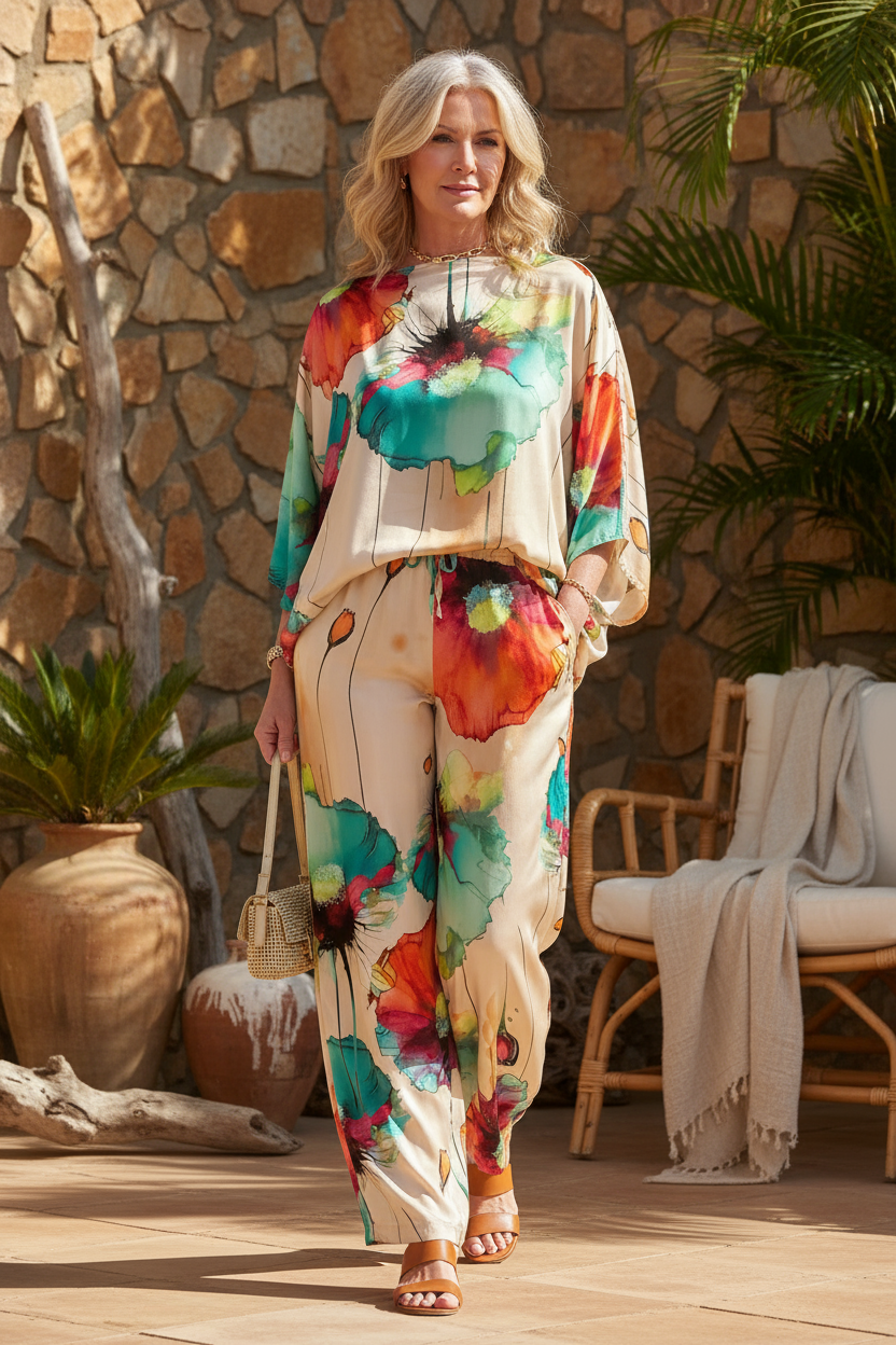 Women's Floral Printed Two-Piece Set - Effortless Elegance