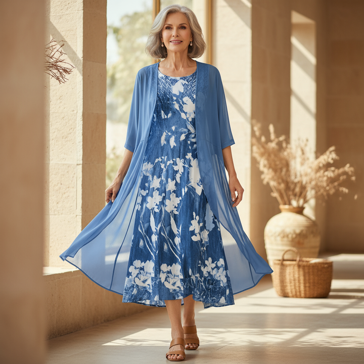 Women's Printed Graceful Dress Set - Flowing Two-Piece