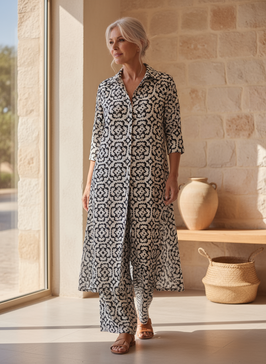 Women's Geometric Print Two-Piece Set - Effortless Chic Ensemble