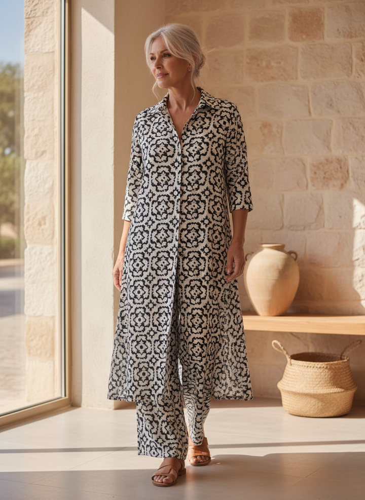 Women's Geometric Print Two-Piece Set - Effortless Chic Ensemble