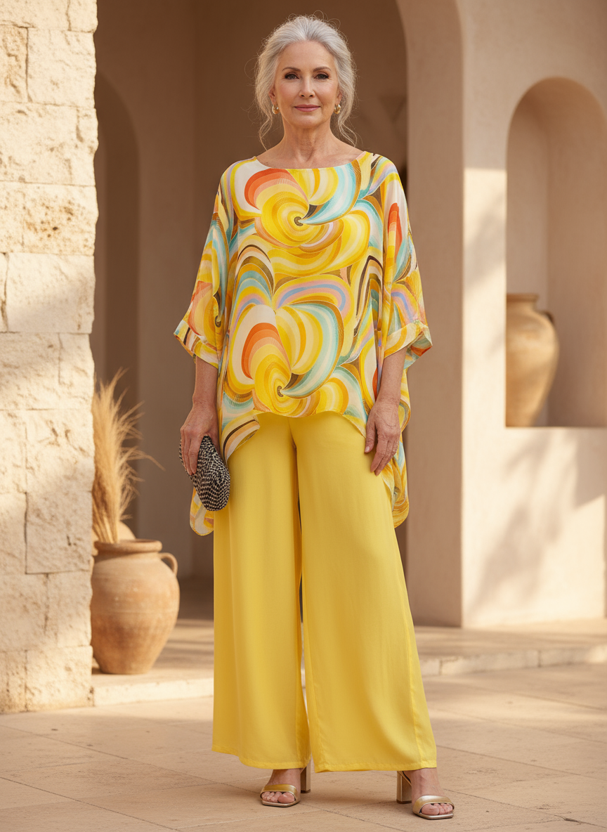 Women's Artistic Swirl Print Two Piece Set - Light & Airy