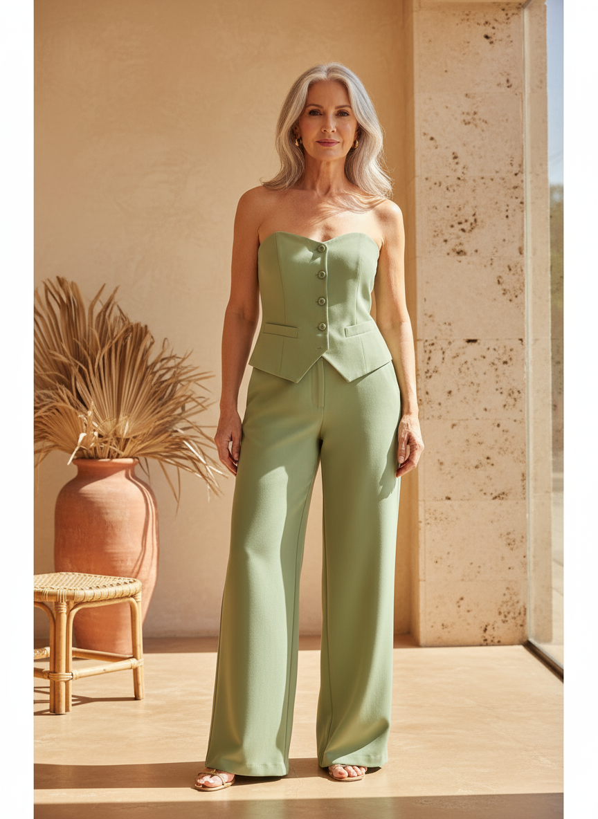 Women's Strapless Buttoned Two-Piece Set - Bold Statement Style