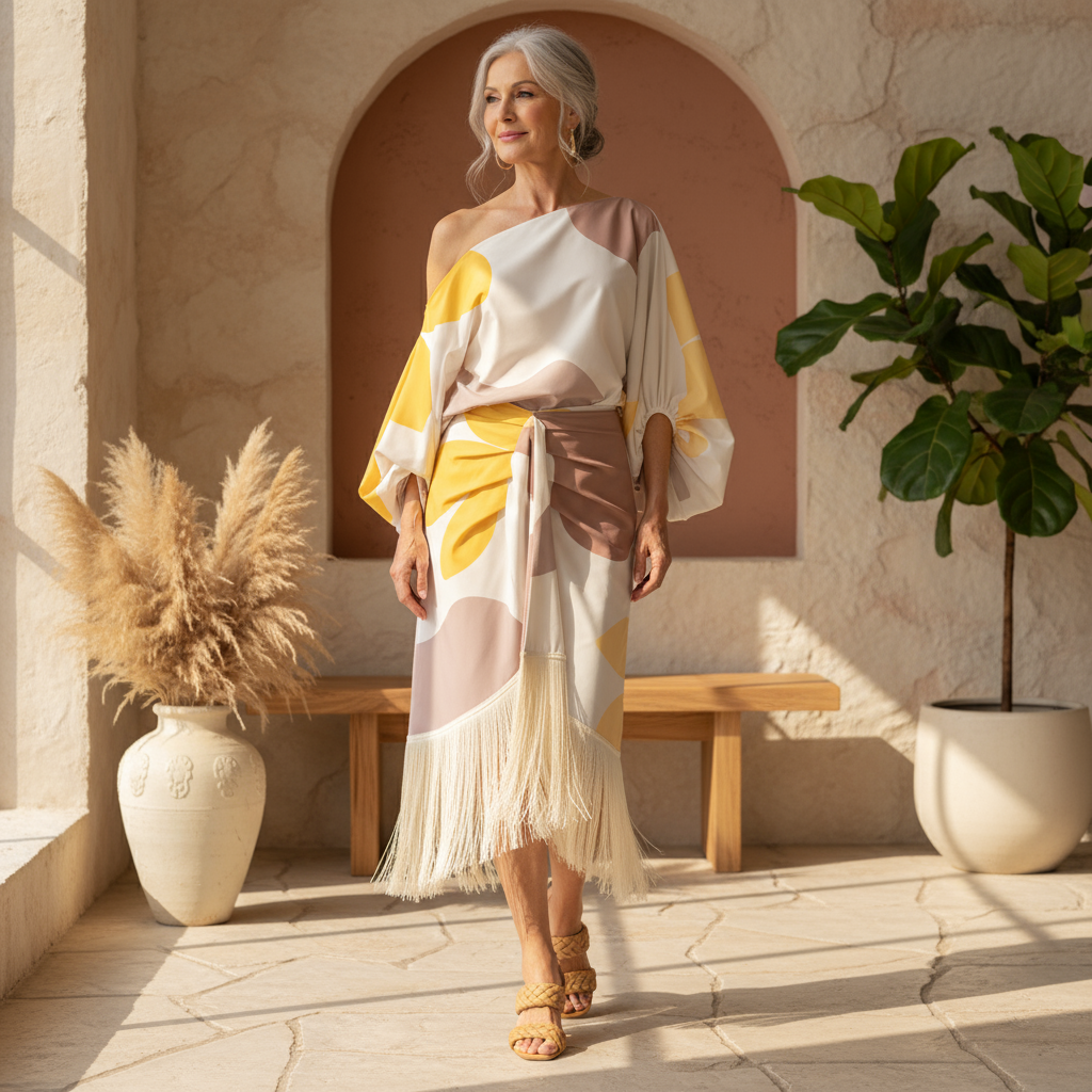Women's One-Shoulder Fringe Two-Piece Set - Effortless Evening