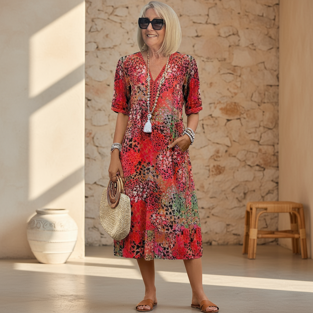 Women's Vibrant Midi Dress - Effortless Everyday Elegance