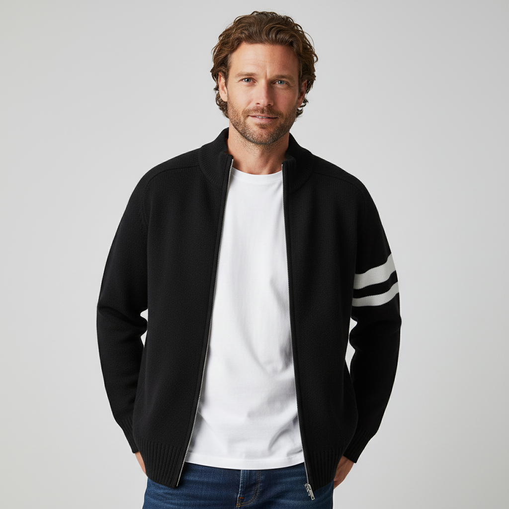 Men's Wool-Blend Zip Sweater - Varsity Knit Jumper Layer