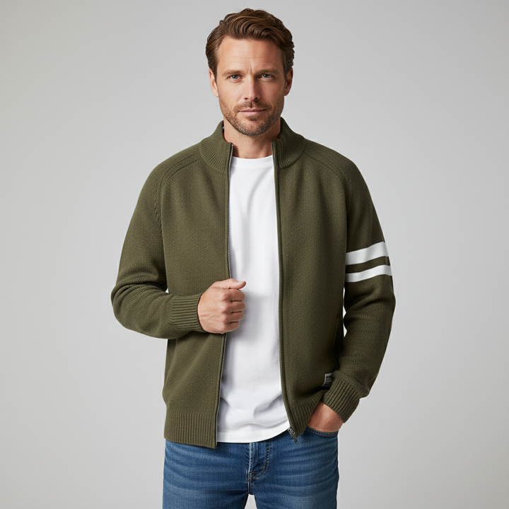 Men's Wool-Blend Zip Sweater - Varsity Knit Jumper Layer