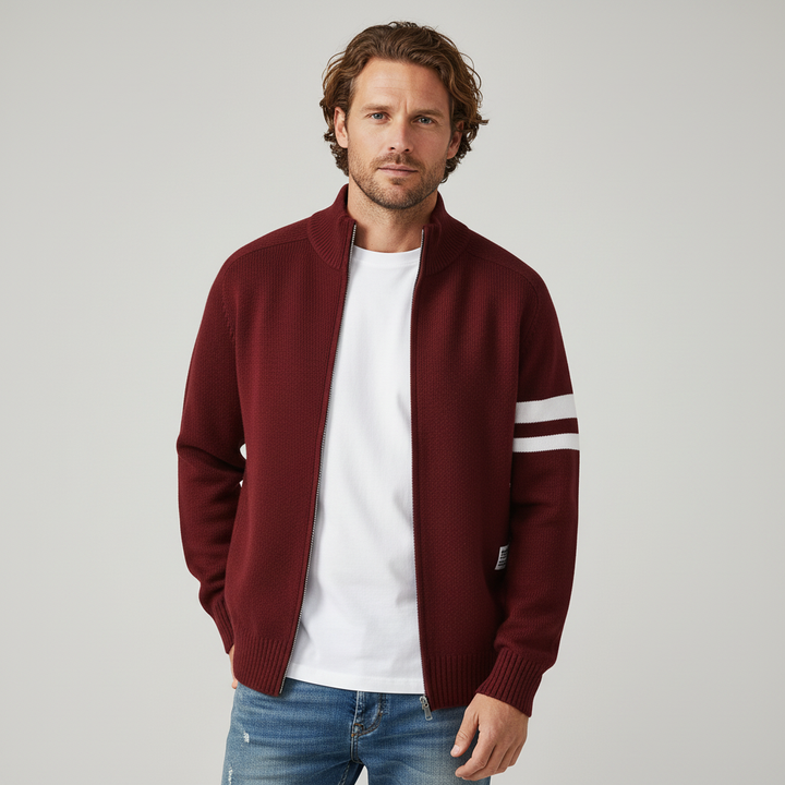 Men's Wool-Blend Zip Sweater - Varsity Knit Jumper Layer