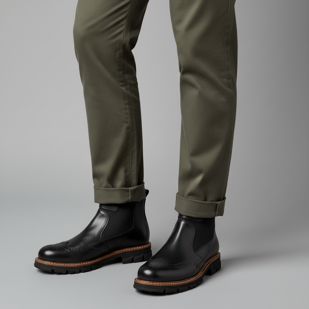 Men's Leather Chelsea Boots - Brogue Detail Winter Boots