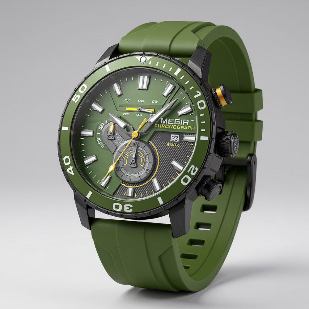 Men's Chronograph Watch 44mm – Ceramic Bezel – Silicone Strap