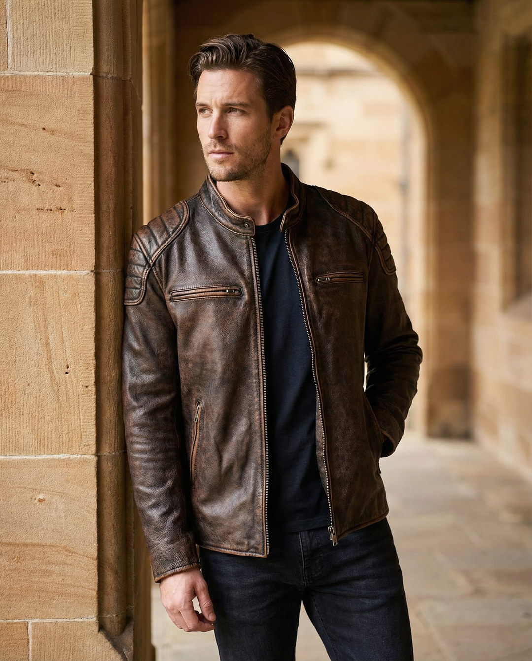 Men's Leather Moto Jacket - Full-Grain Biker Outerwear