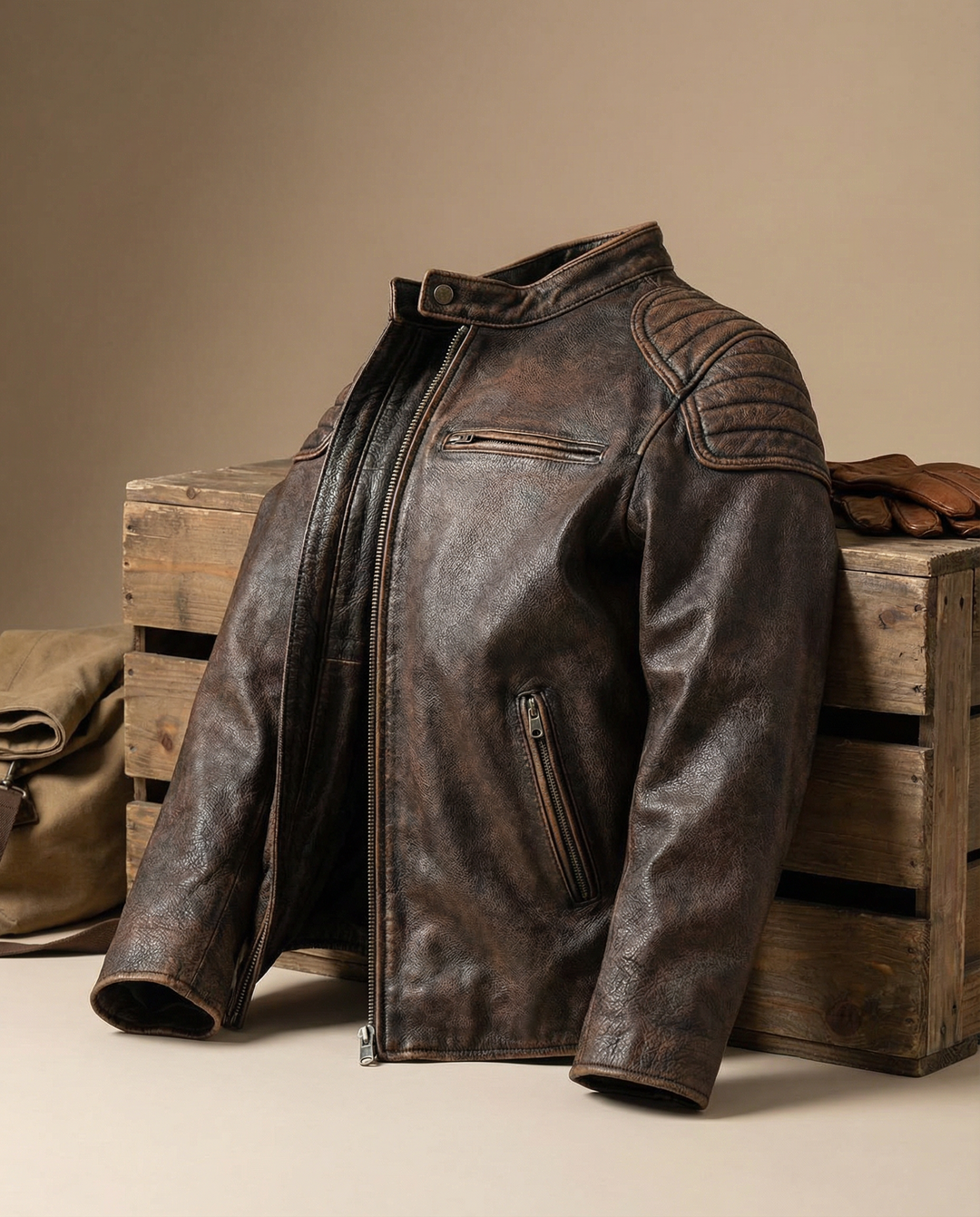 Men's Leather Moto Jacket - Full-Grain Biker Outerwear