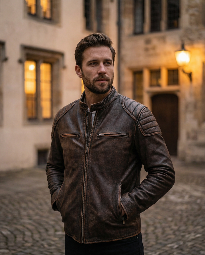 Men's Leather Moto Jacket - Full-Grain Biker Outerwear
