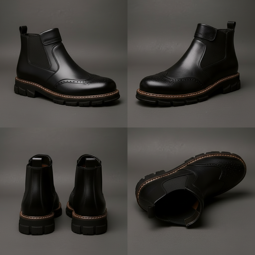 Men's Leather Chelsea Boots - Brogue Detail Winter Boots
