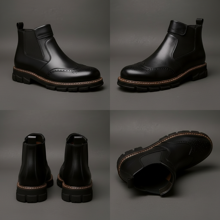 Men's Leather Chelsea Boots - Brogue Detail Winter Boots