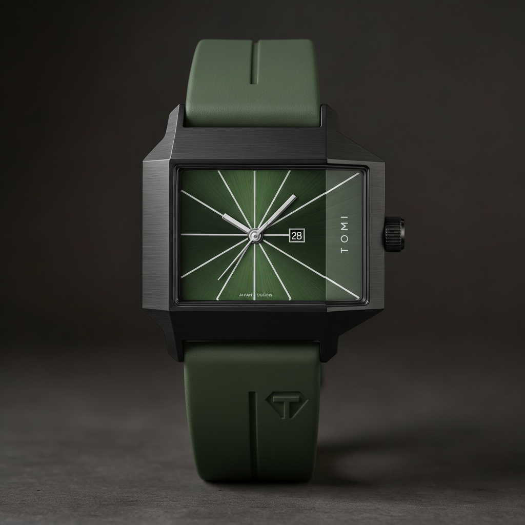 Men's Quartz Watch 39mm – Geometric Sunburst Dial, Silicone Strap