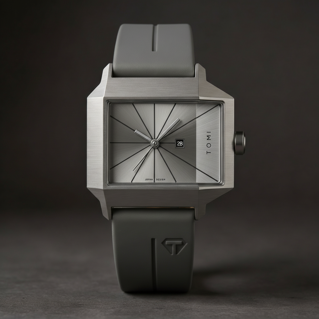 Men's Quartz Watch 39mm – Geometric Sunburst Dial, Silicone Strap