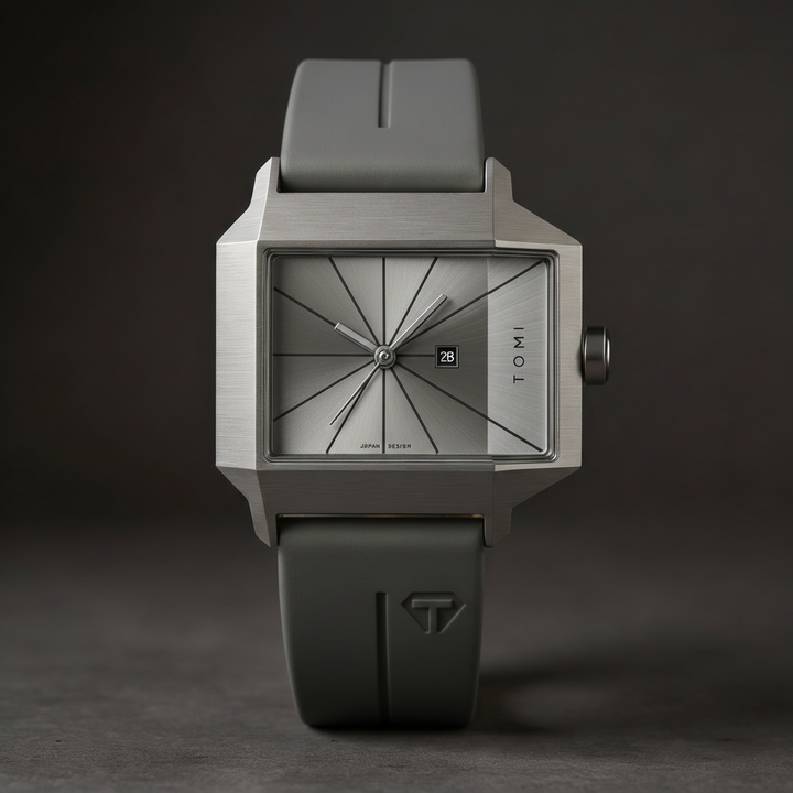 Men's Quartz Watch 39mm – Geometric Sunburst Dial, Silicone Strap