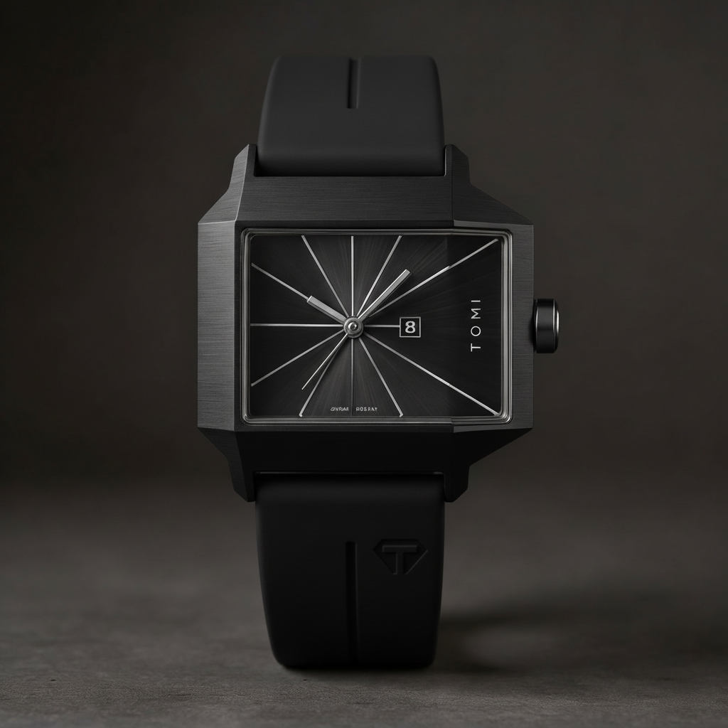 Men's Quartz Watch 39mm – Geometric Sunburst Dial, Silicone Strap