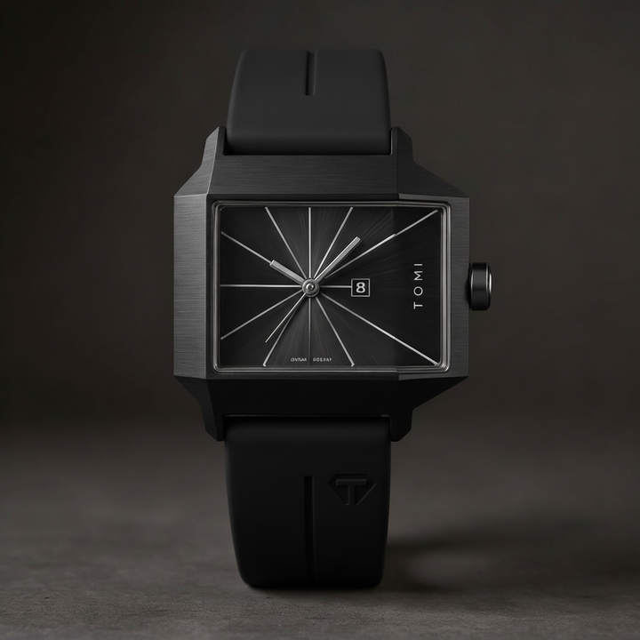 Men's Quartz Watch 39mm – Geometric Sunburst Dial, Silicone Strap