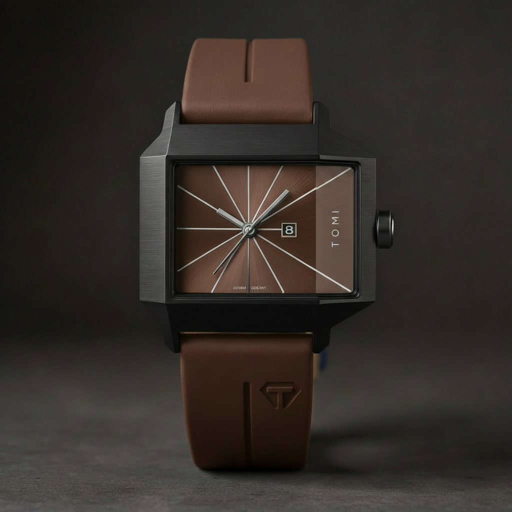 Men's Quartz Watch 39mm – Geometric Sunburst Dial, Silicone Strap