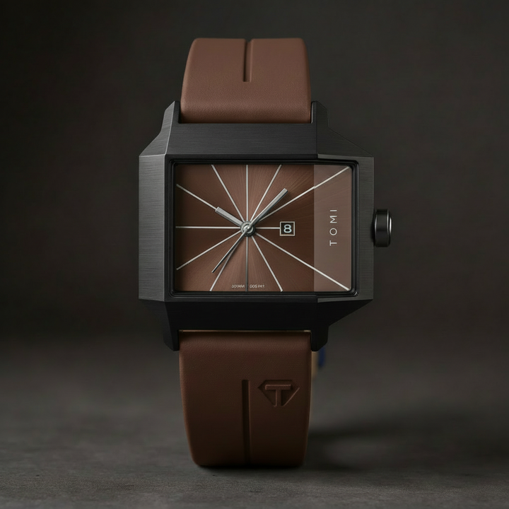 Men's Quartz Watch 39mm – Geometric Sunburst Dial, Silicone Strap