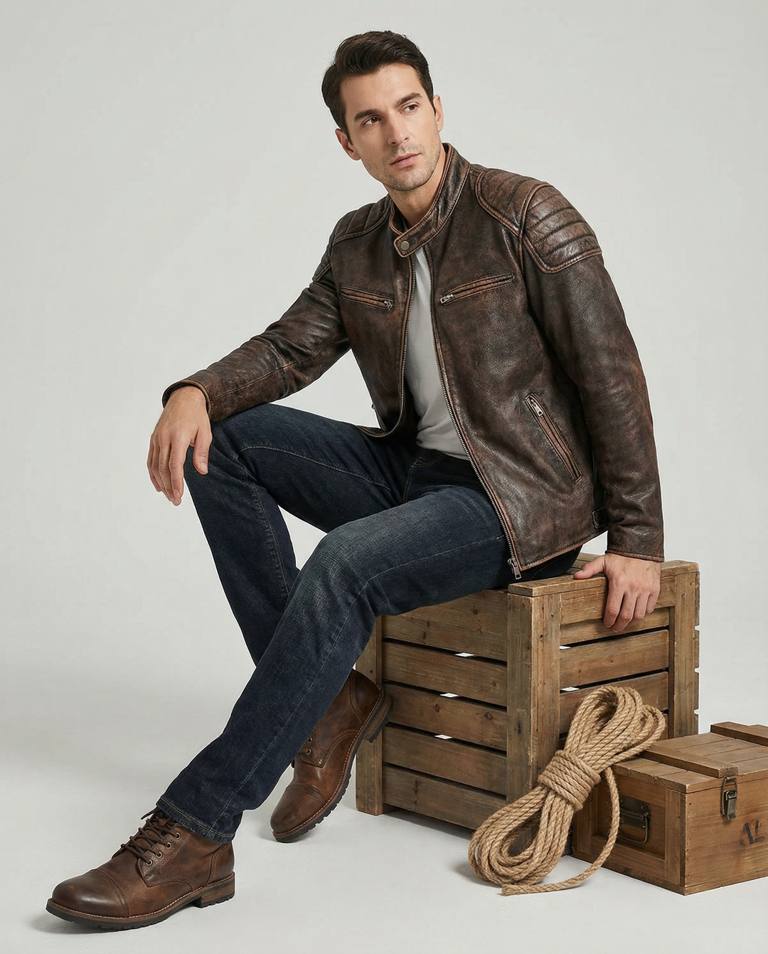 Men's Leather Moto Jacket - Full-Grain Biker Outerwear