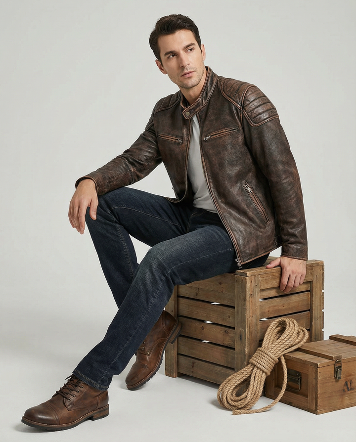 Men's Leather Moto Jacket - Full-Grain Biker Outerwear