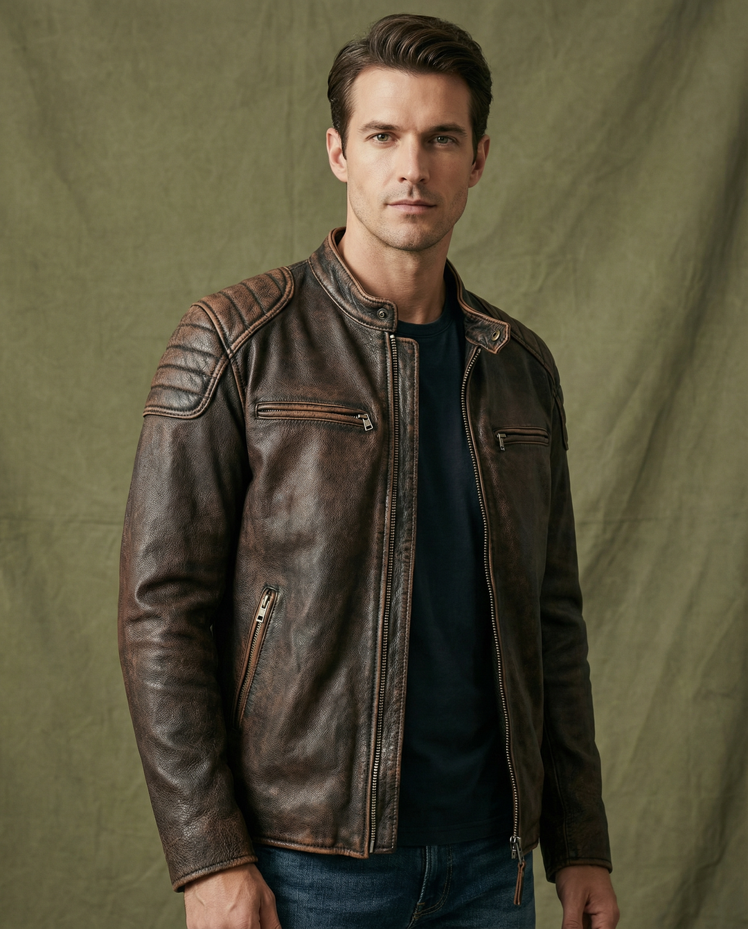 Men's Leather Moto Jacket - Full-Grain Biker Outerwear