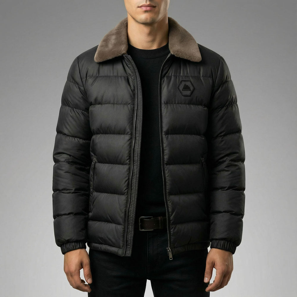 Men's Down Jacket – Fleece-Collar Padded Winter Coat