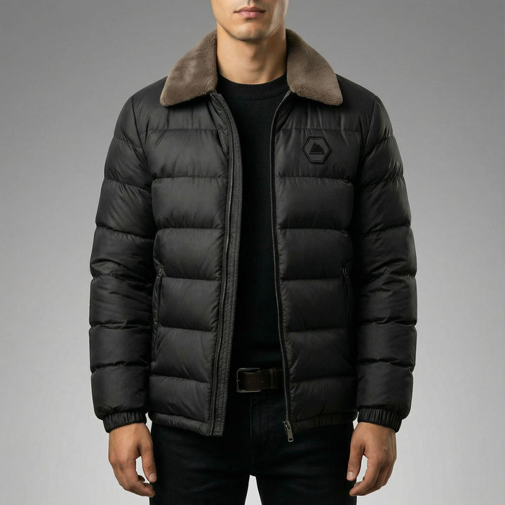 Men's Down Jacket – Fleece-Collar Padded Winter Coat