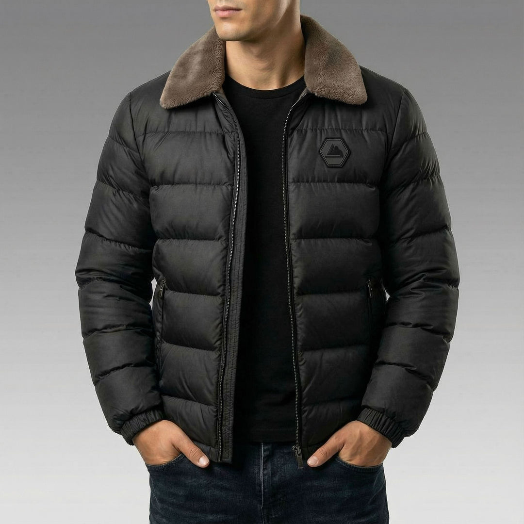 Men's Down Jacket – Fleece-Collar Padded Winter Coat