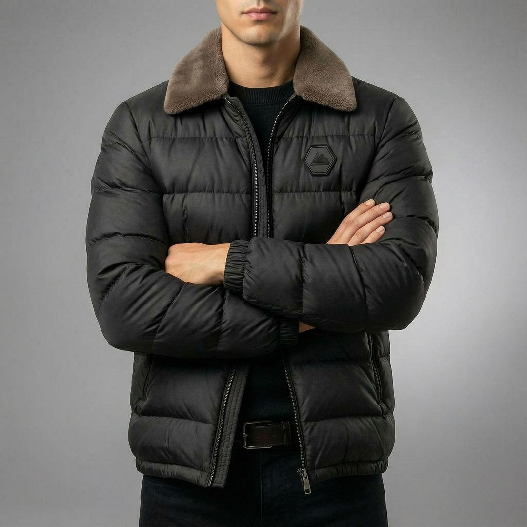 Men's Down Jacket – Fleece-Collar Padded Winter Coat