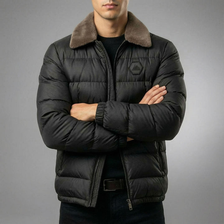 Men's Down Jacket – Fleece-Collar Padded Winter Coat