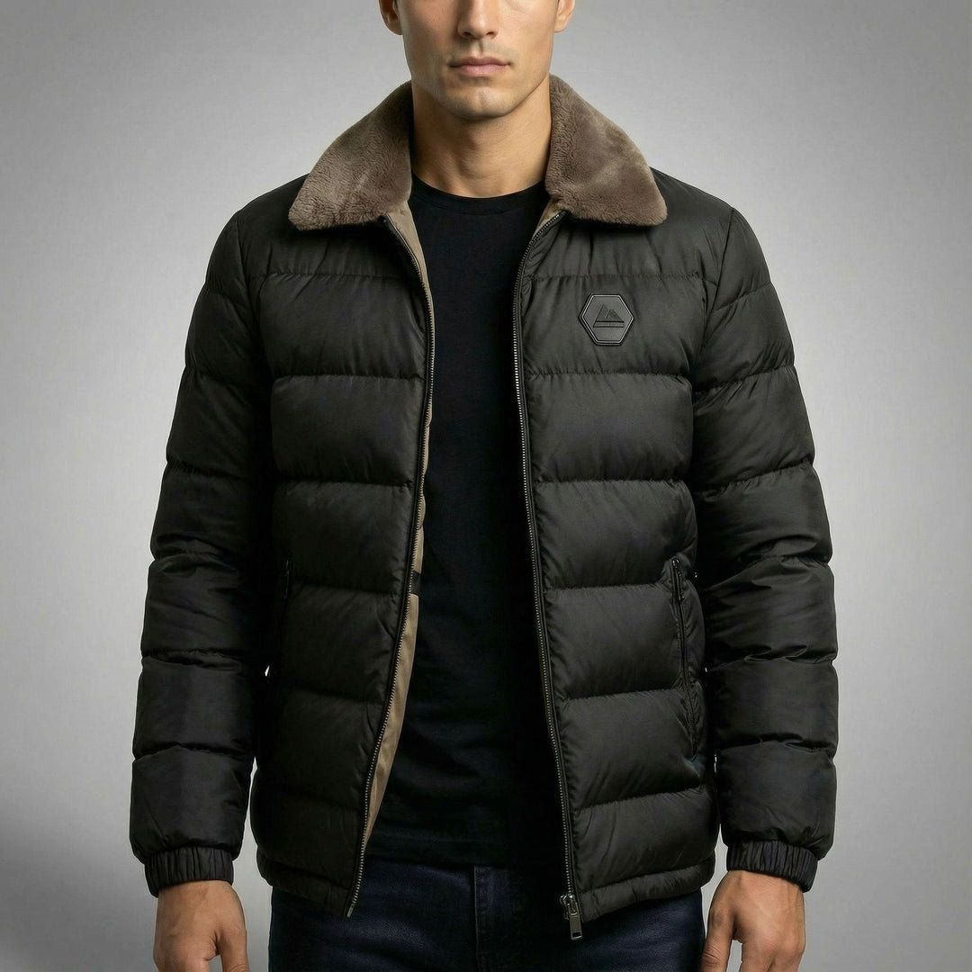 Men's Down Jacket – Fleece-Collar Padded Winter Coat