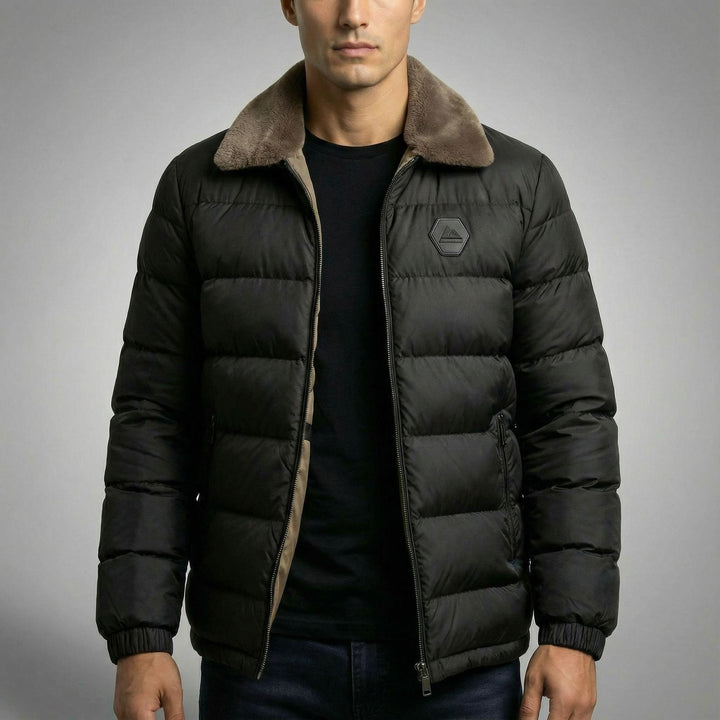 Men's Down Jacket – Fleece-Collar Padded Winter Coat
