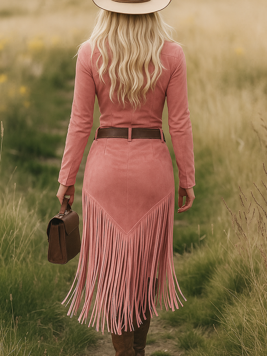 Women's Suede Fringe Dress - Free-Spirited Artistic Style