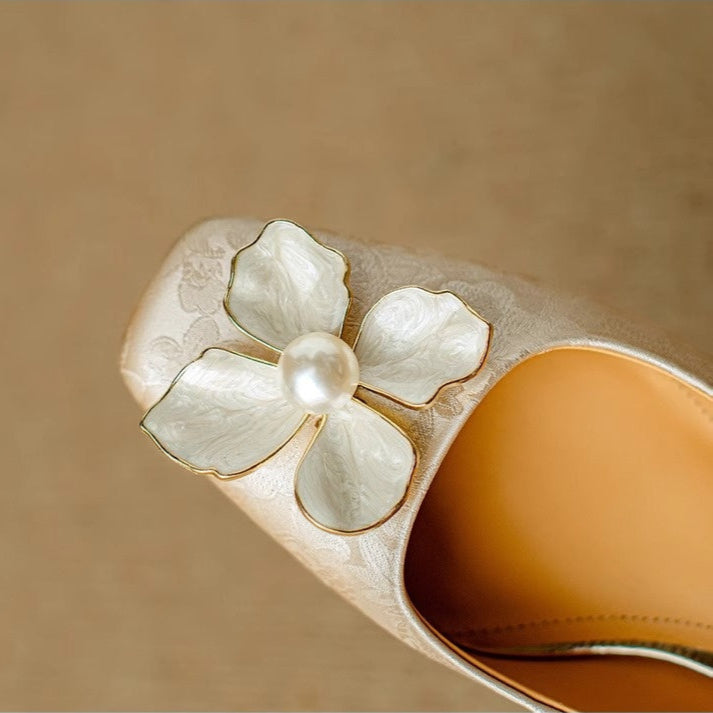 Women's Pearl-Embellished Floral Slingback Pumps - Day to Evening