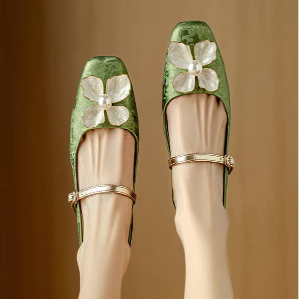 Women's Pearl-Embellished Floral Slingback Pumps - Day to Evening