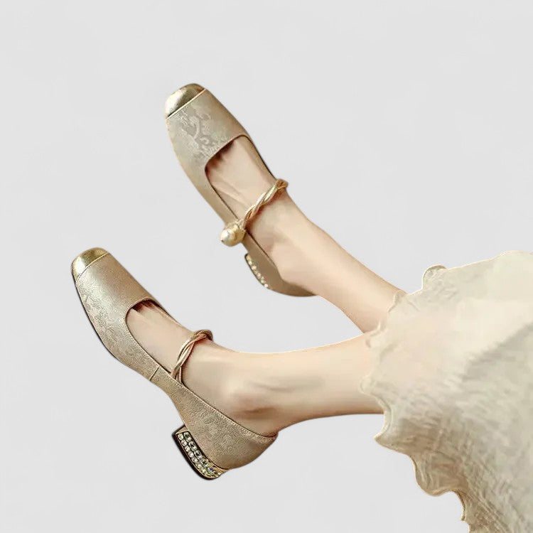 Women's Mary Jane Dress Shoes with Low Block Heel - Vintage Charm