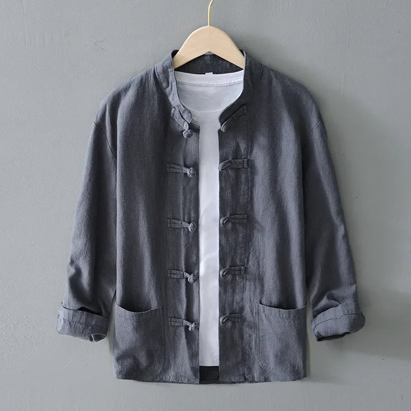 Men's Linen Mandarin Collar Shirt – Cotton-Linen Summer Shirt