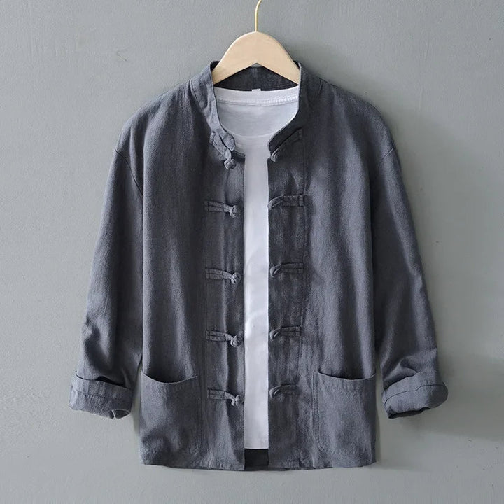 Men's Linen Mandarin Collar Shirt – Cotton-Linen Summer Shirt