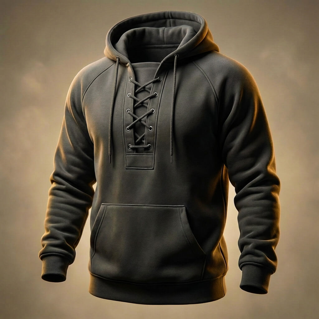 Men's Organic Cotton Hoodie – Lace-Up Front Mid-Weight Hoodie