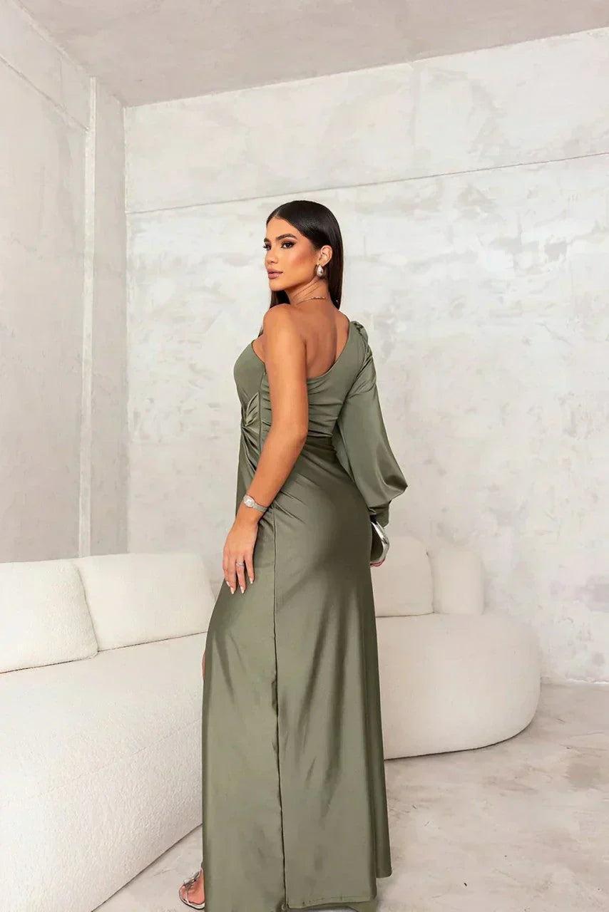 Women's One-Shoulder Maxi Dress - Elegant Evening Silhouette