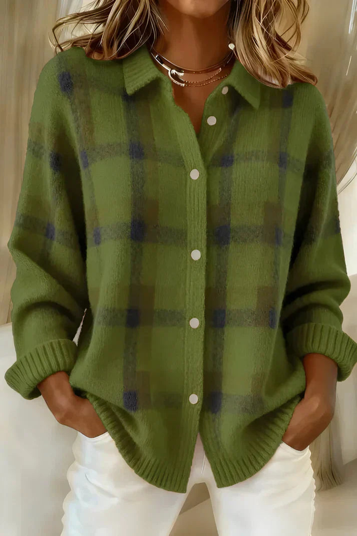 Women's Soft Checked Knit Blouse - Cozy & Versatile