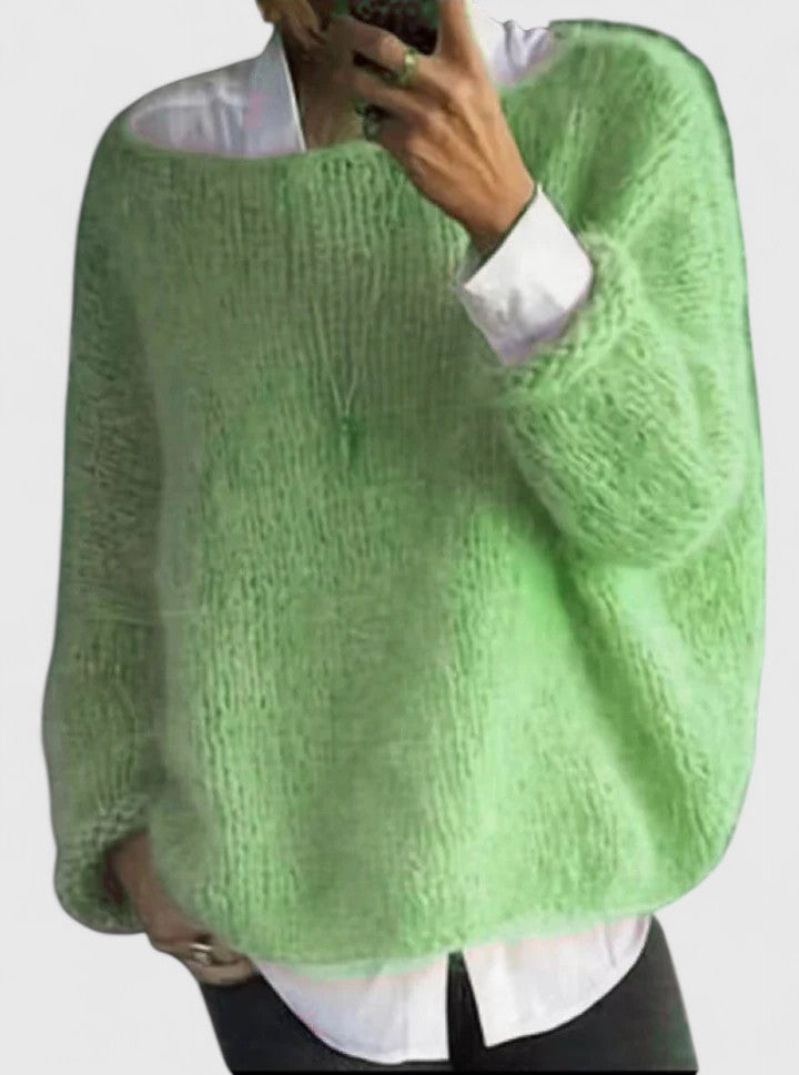 Women's Fuzzy Knit Pullover Sweater - Cozy Layering Essential