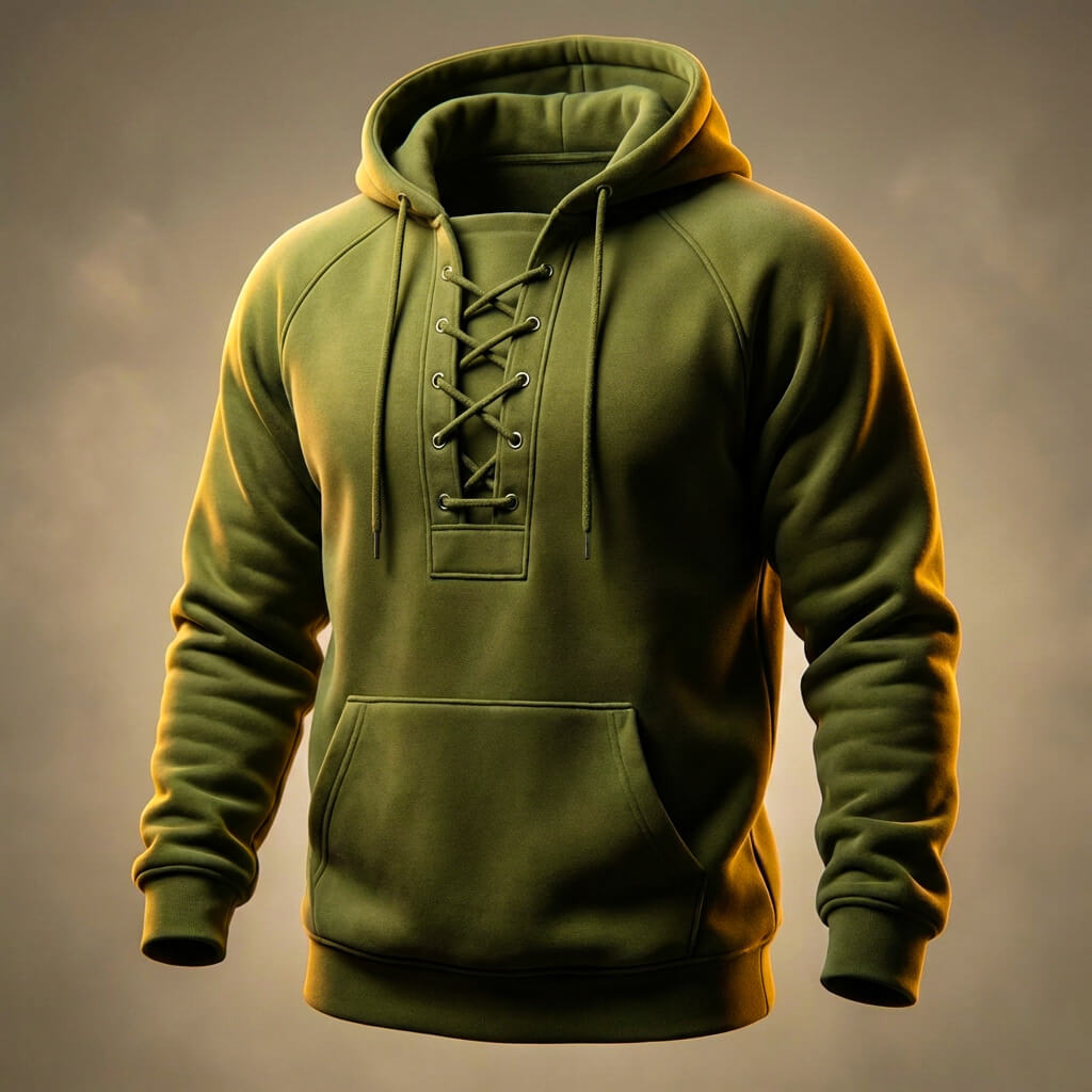 Men's Organic Cotton Hoodie – Lace-Up Front Mid-Weight Hoodie