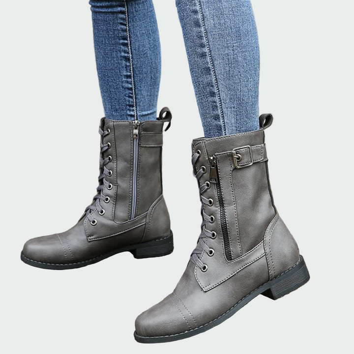 Women's Orthopedic Leather Military Boots - Everyday Comfort